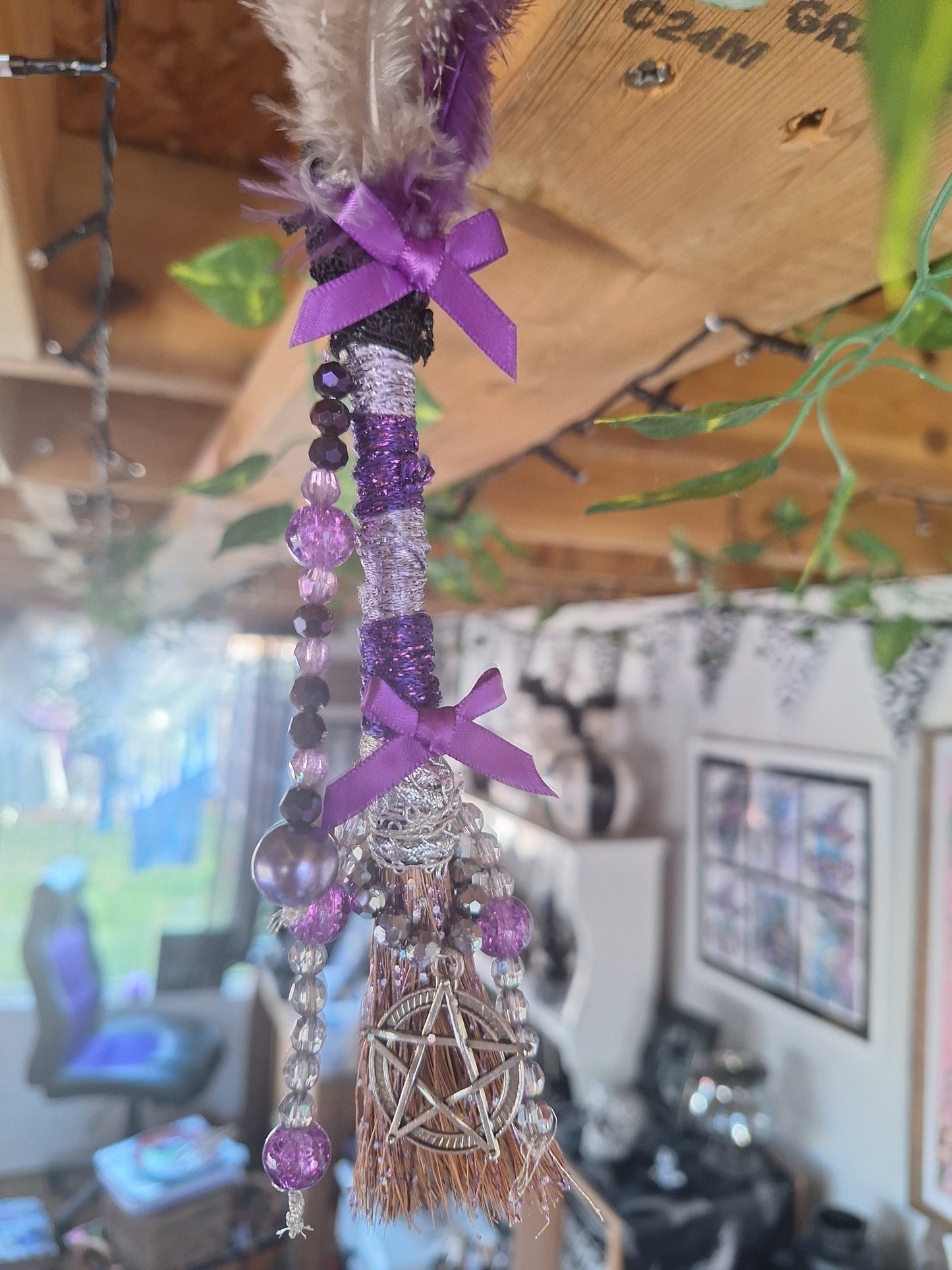 Purple Broomstick with Pentagram